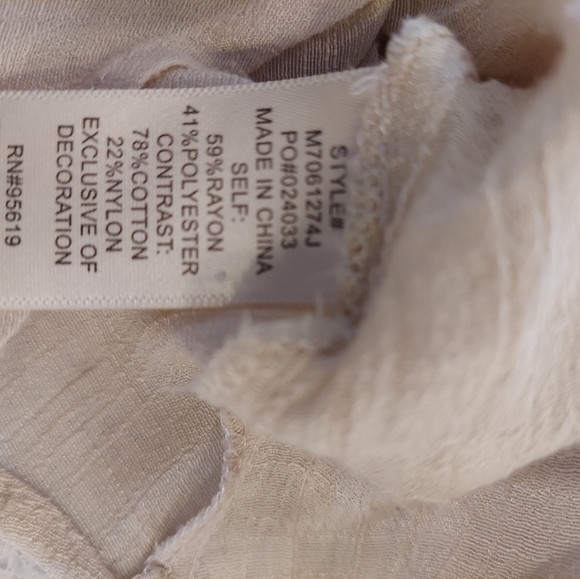 JohnPaulRichard Top Blouse Peasant Boho Penny Lane Tunic Lace Beige Tan Small - Picture 13 of 13